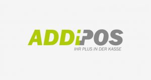 Schriftzug ADDIPOS in zwei Farben. ADDI in Grün und POS in Dunkelgrau. Die Worte werden mit einem Plus verbunden