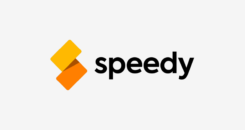 zwei Rechtecke im 90 Grad Winkel nebeneinander in gelb und orange" title="Logo speedy