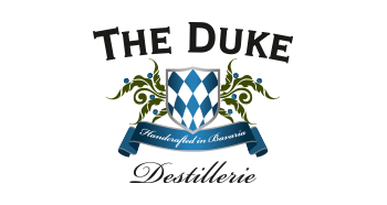 Schriftzug The Duke darunter befindet sich ein Wappen in den Farben Blau und weiß." title="Logo The Duke