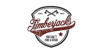 Emblem in weiß und schwarz. Mittig auf dem Emblem steht in geschwungener roter Schrift Timberjacks" title="Logo Timberjacks